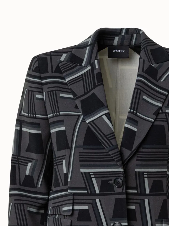 Wool Stretch Crpe Jacket With Zig Zag Trapezoid Print Charcoalblack Women Akris Jackets