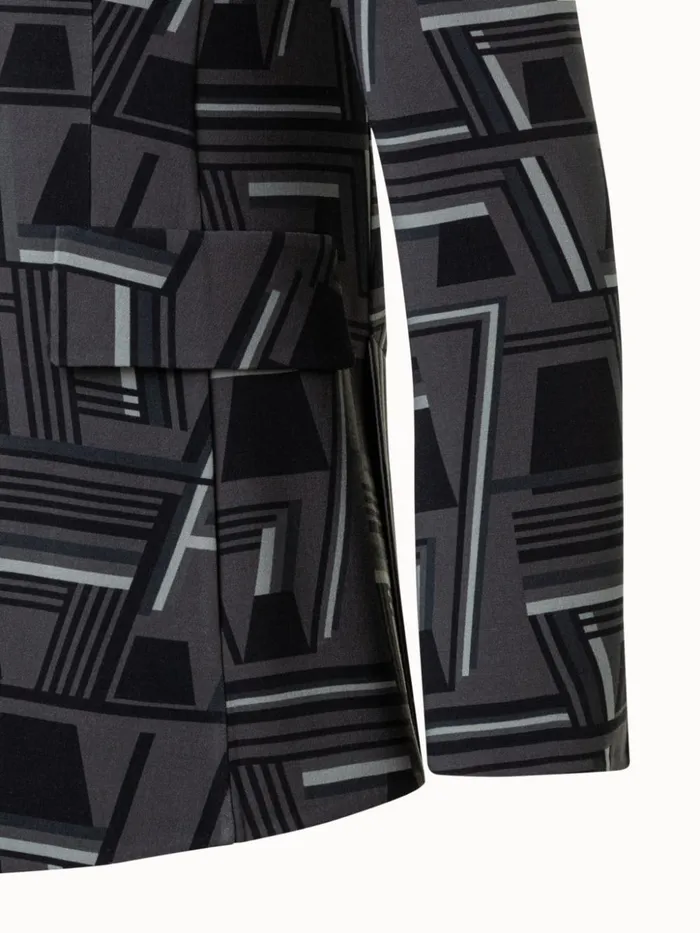 Wool Stretch Crpe Jacket With Zig Zag Trapezoid Print Charcoalblack Women Akris Jackets