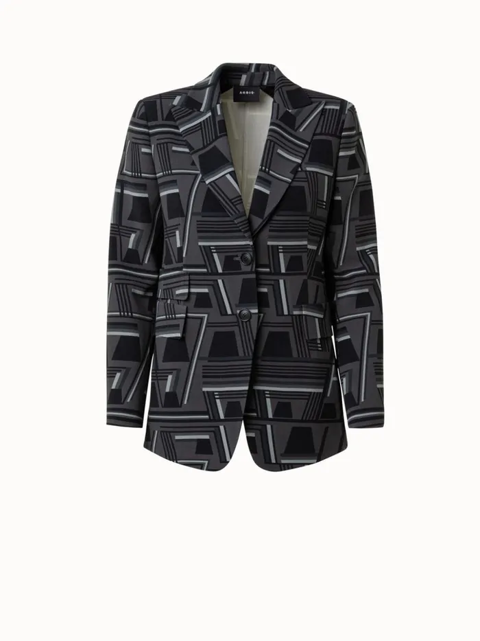 Wool Stretch Crpe Jacket With Zig Zag Trapezoid Print Charcoalblack Women Akris Jackets