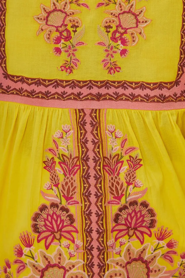Yellow Garden Tapestry Embroidered Blouse Women Farm Rio Blouses